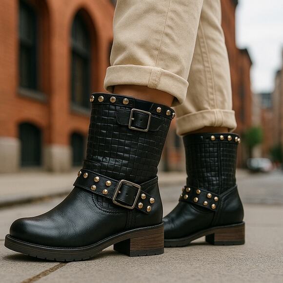 Extreme by Eddie Marc Shoes - Extreme Eddie Marc Combat Boot SZ 7 Black Studded Woven Y2K Grunge Gothcore Punk